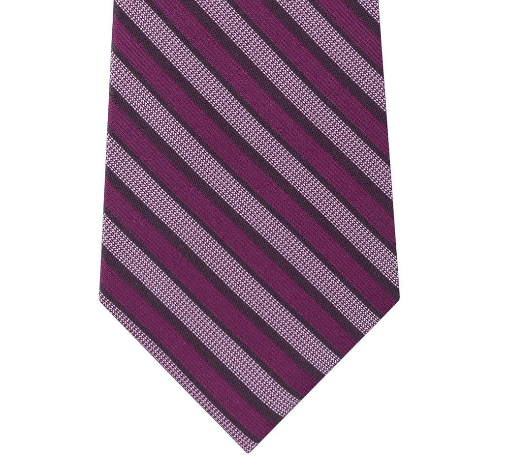 Calvin Klein Men's Classic Stripe Silk Tie Dark Red Size Regular