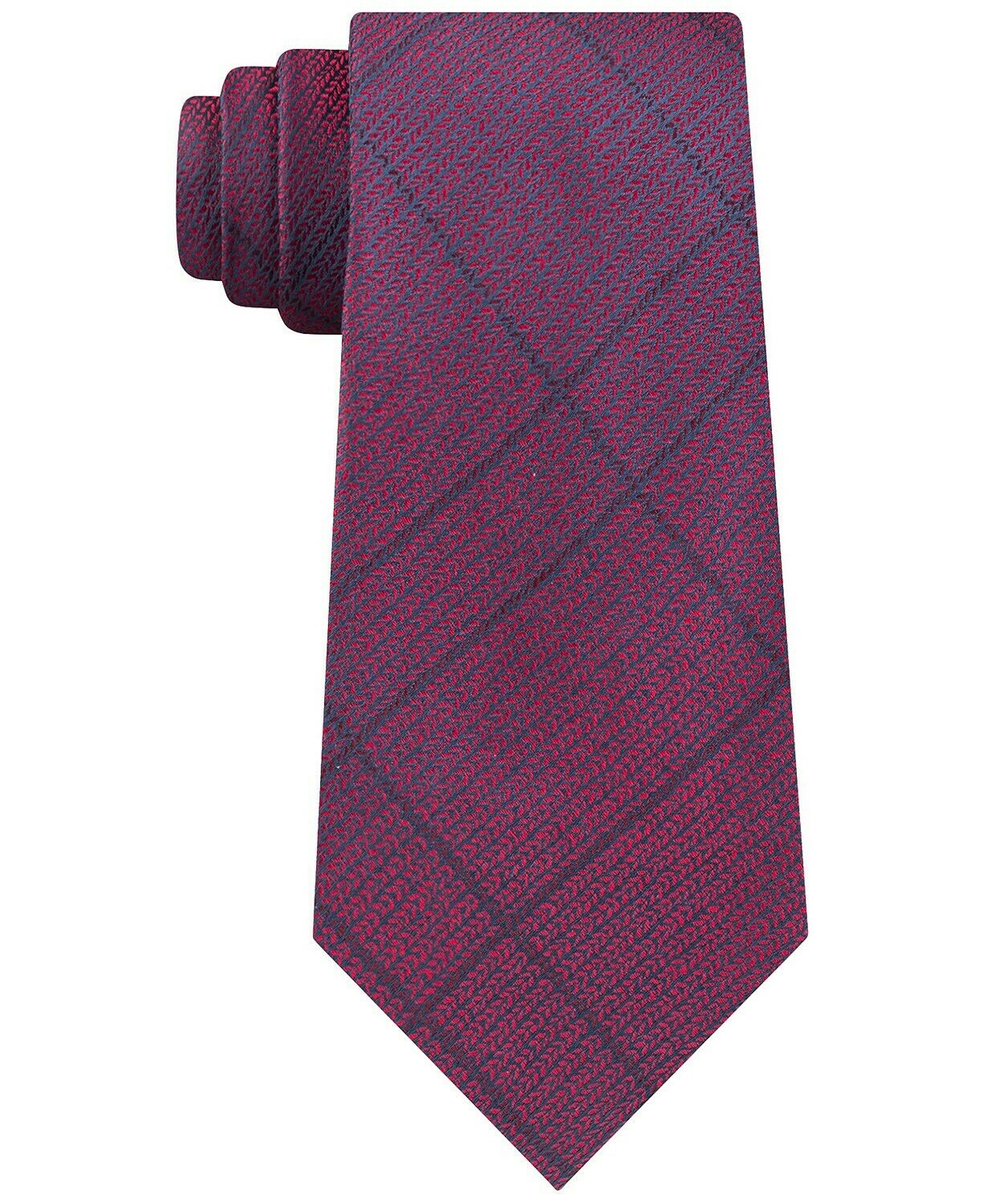 Calvin Klein Men's Slim Knit Plaid Silk Tie Maroon Size Regular