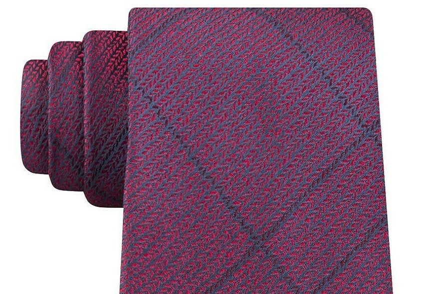 Calvin Klein Men's Slim Knit Plaid Silk Tie Maroon Size Regular