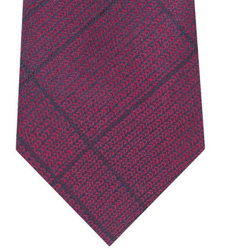 Calvin Klein Men's Slim Knit Plaid Silk Tie Maroon Size Regular