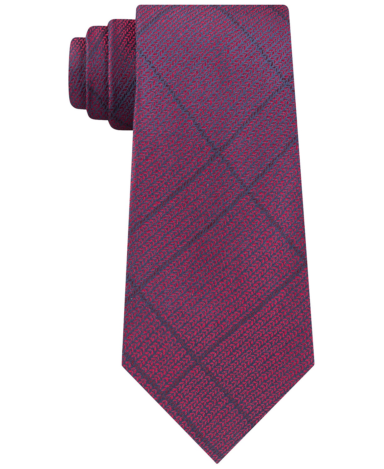 Calvin Klein Men's Slim Knit Plaid Silk Tie Red Size Regular