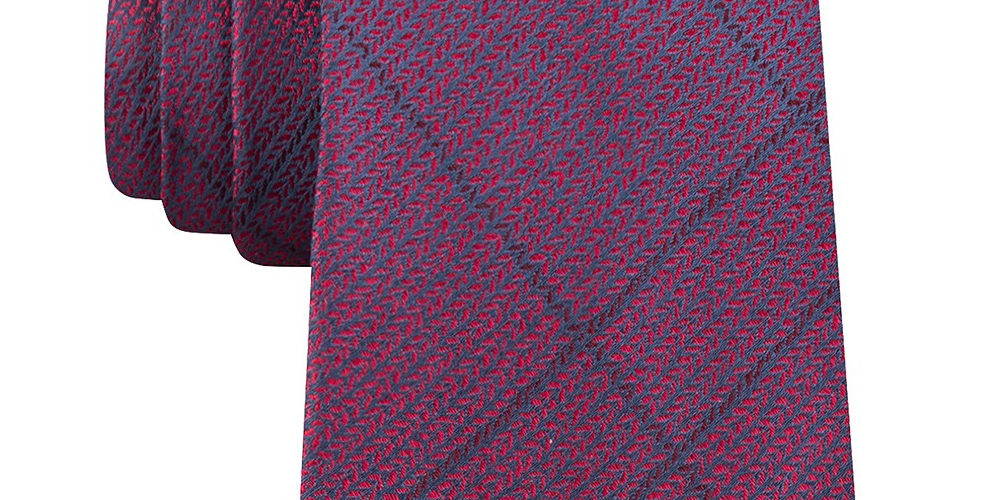 Calvin Klein Men's Slim Knit Plaid Silk Tie Red Size Regular
