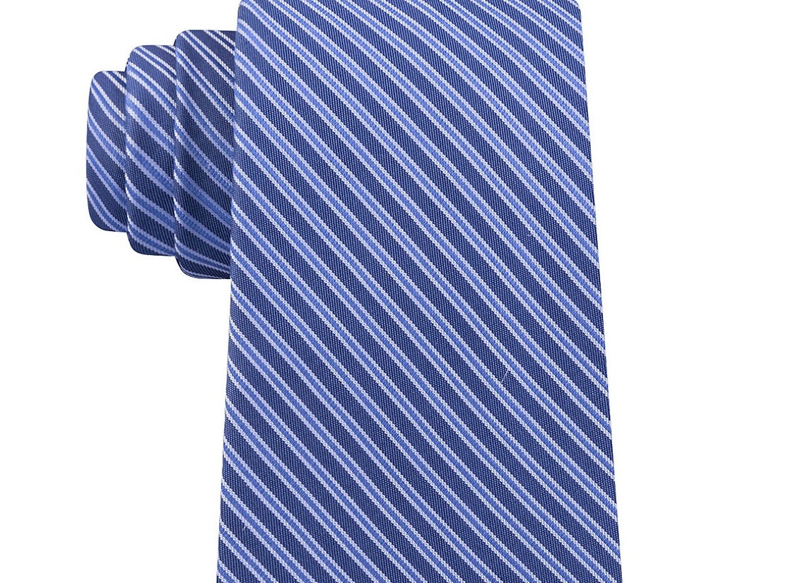 Calvin Klein Men's Slim Stripe Silk Tie Navy Size Regular
