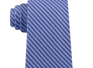 Calvin Klein Men's Slim Stripe Silk Tie Navy Size Regular