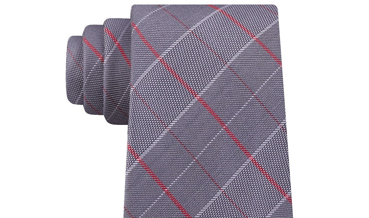Calvin Klein Men's Holly Slim Check Silk Tie Gray Size Regular