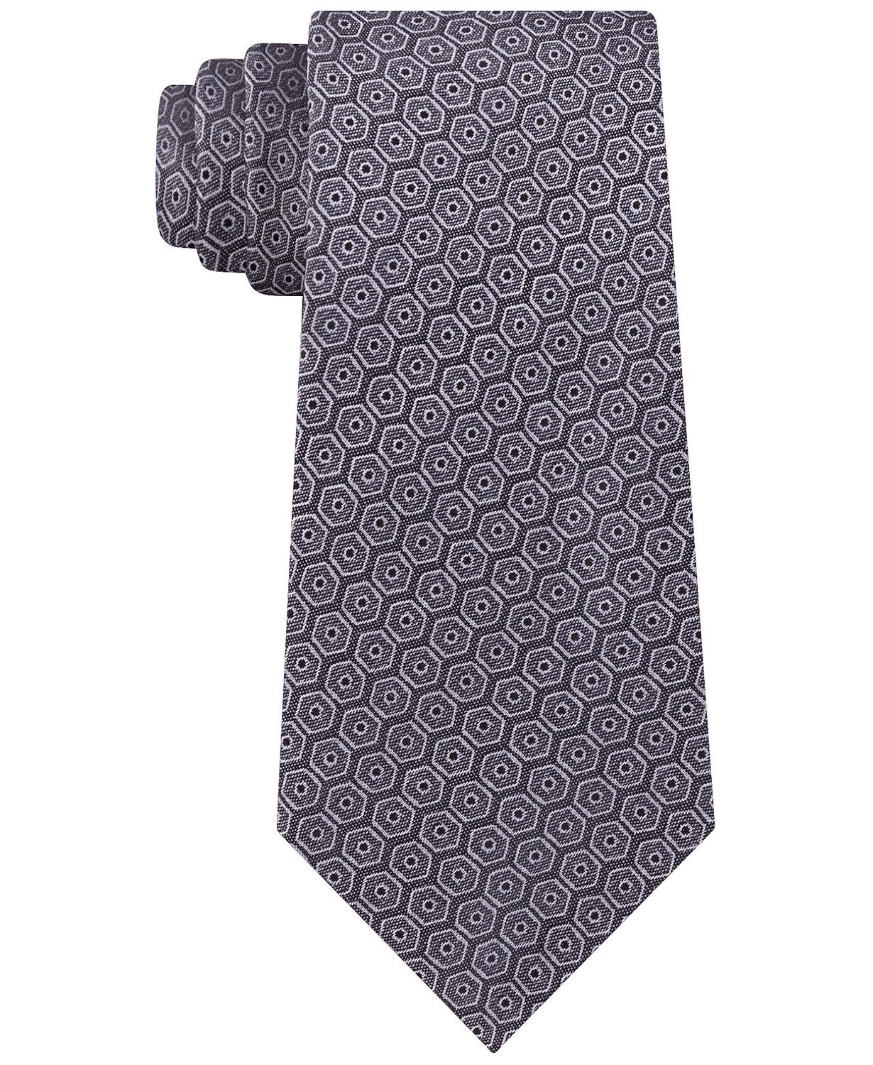 Calvin Klein Men's Linear Hex-Dot Silk Tie Gray Size Regular