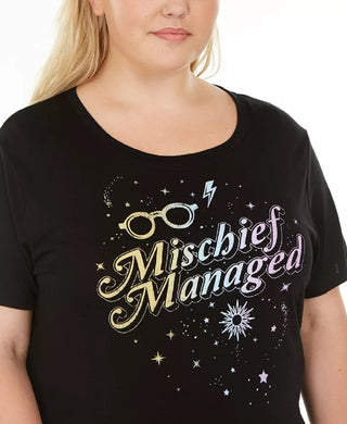 Modern Lux Women's Trendy Plus Size Mischief Managed Graphic-Print T-Shirt Black Size 2X