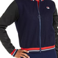 Fila Women's Anais Varsity-Stripe Bomber Jacket Navy Size Extra Small