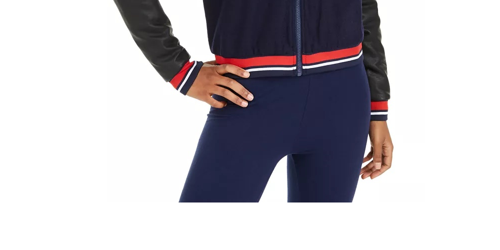 Fila Women's Anais Varsity-Stripe Bomber Jacket Navy Size Extra Small