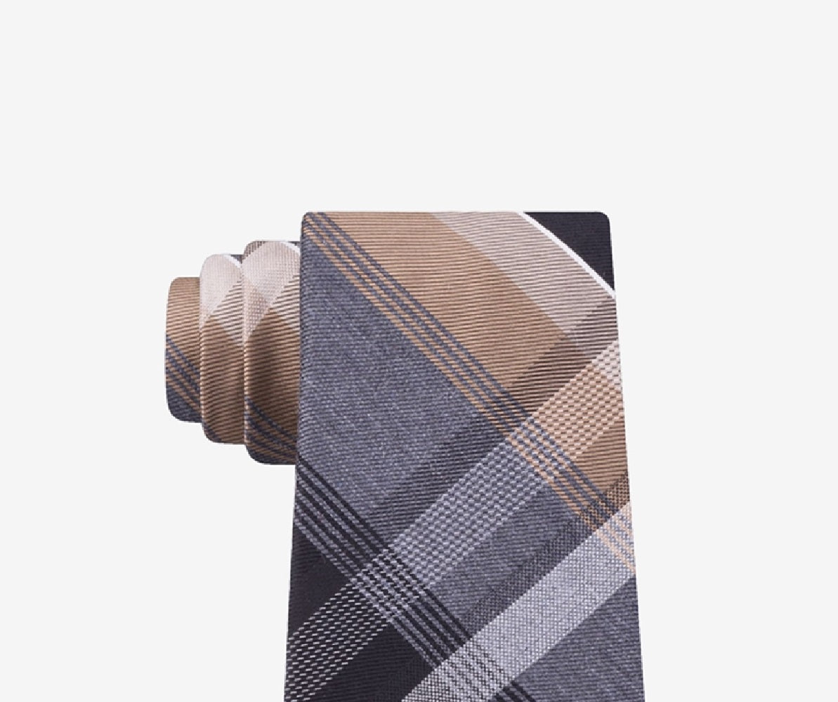 Kenneth Cole Reaction Men's Plazza Slim Plaid Tie Brown Size Regular