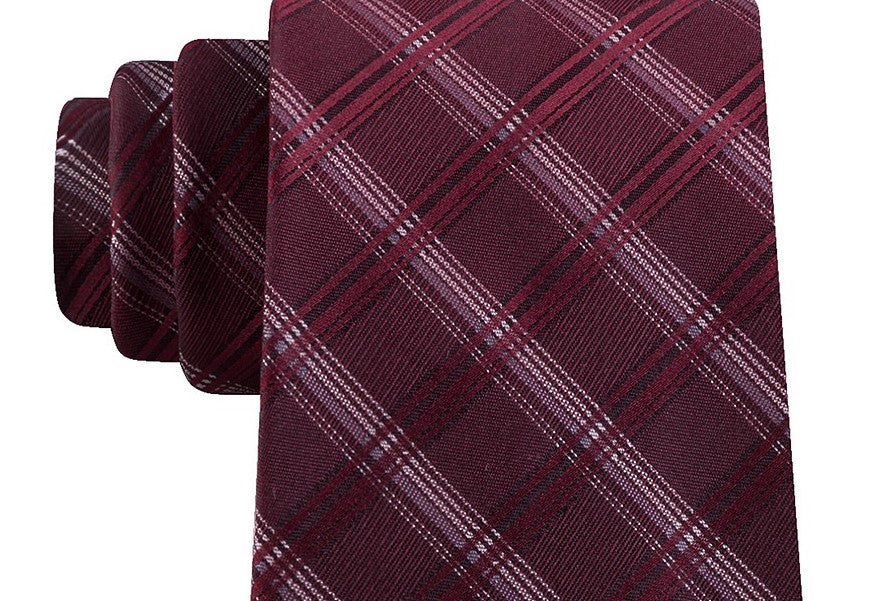 Kenneth Cole Reaction Men's Adam Slim Check Tie Dark Red Size Regular