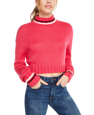 Planet Gold  Women's Turtleneck Cropped Sweater Pink Size Medium