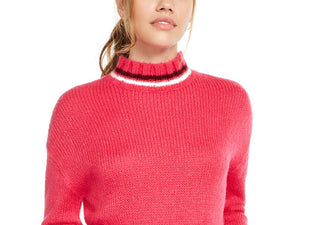 Planet Gold  Women's Turtleneck Cropped Sweater Pink Size Medium