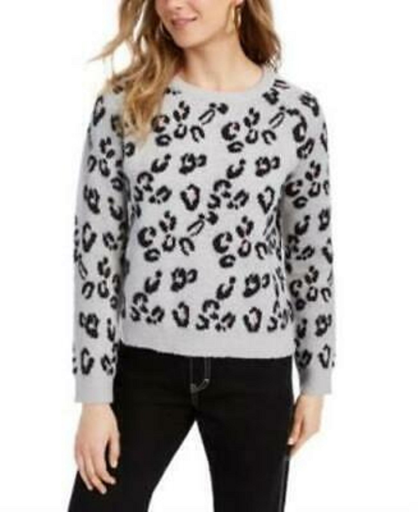 Planet Gold Women's Animal-Print Sweater Gray Size X-Small