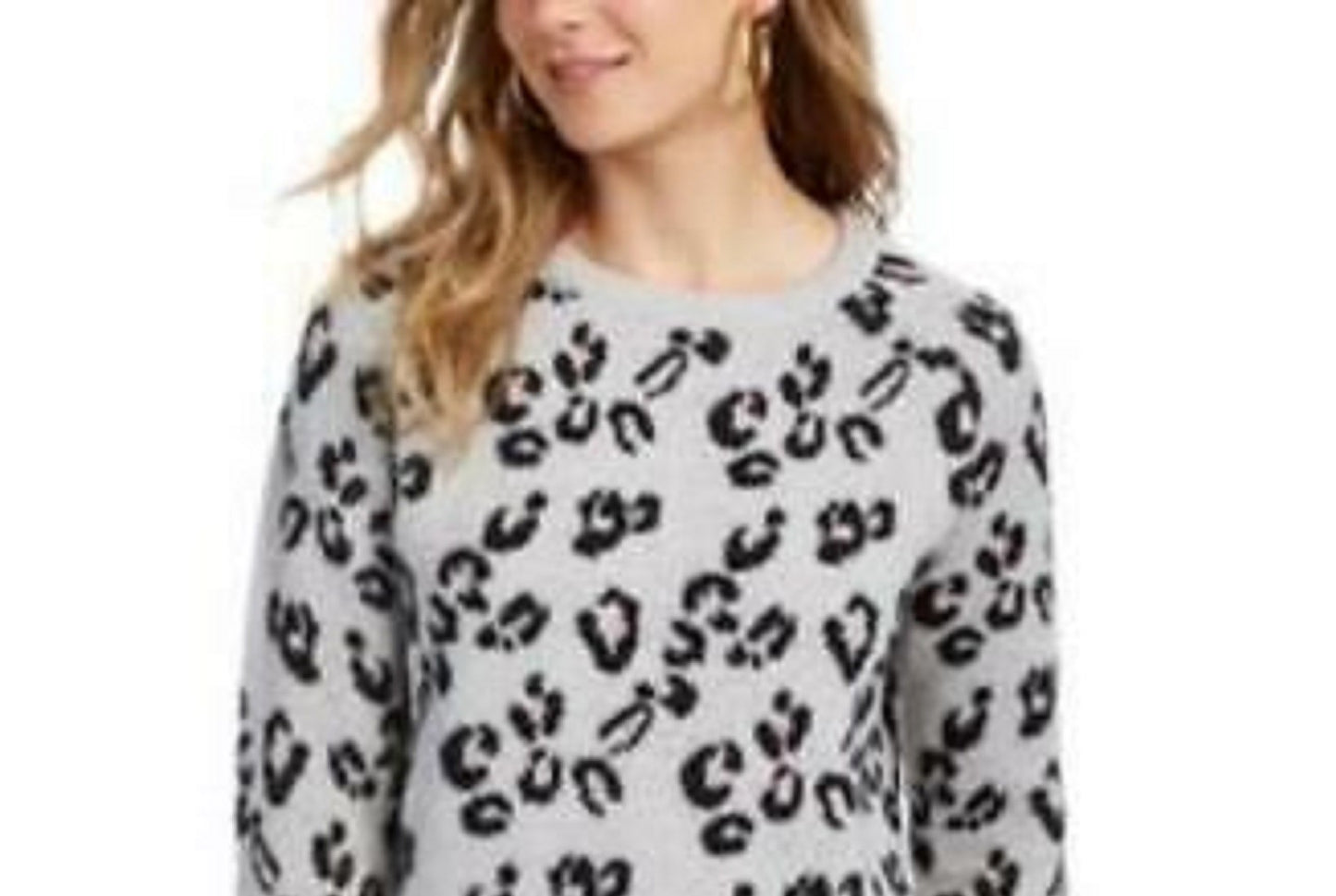 Planet Gold Women's Animal-Print Sweater Gray Size X-Small