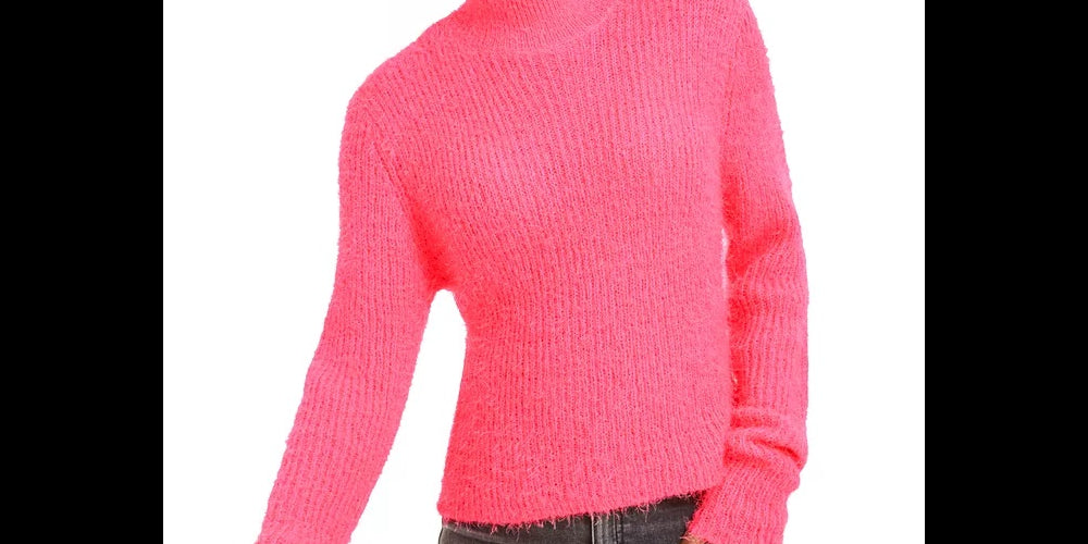 Planet Gold Juniors' Eyelash Mock-Neck Sweater Pink Size Small