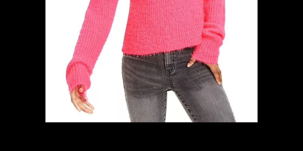 Planet Gold Juniors' Eyelash Mock-Neck Sweater Pink Size Small