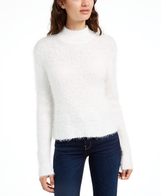 Planet Gold Juniors' Eyelash Mock-Neck Sweater White Size Medium