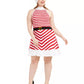 Planet Gold Women's Trendy Plus Size Striped Fit & Flare Dress & Santa Hat Red Size 2X