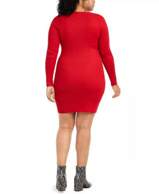 Planet Gold Women's Plus Size Trendy Zip-Front Sweater Dress Red Size 1X