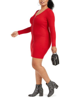 Planet Gold Women's Plus Size Trendy Zip-Front Sweater Dress Red Size 1X