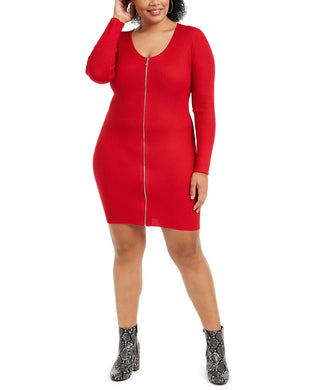 Planet Gold Women's Plus Size Trendy Zip-Front Sweater Dress Red Size 1X