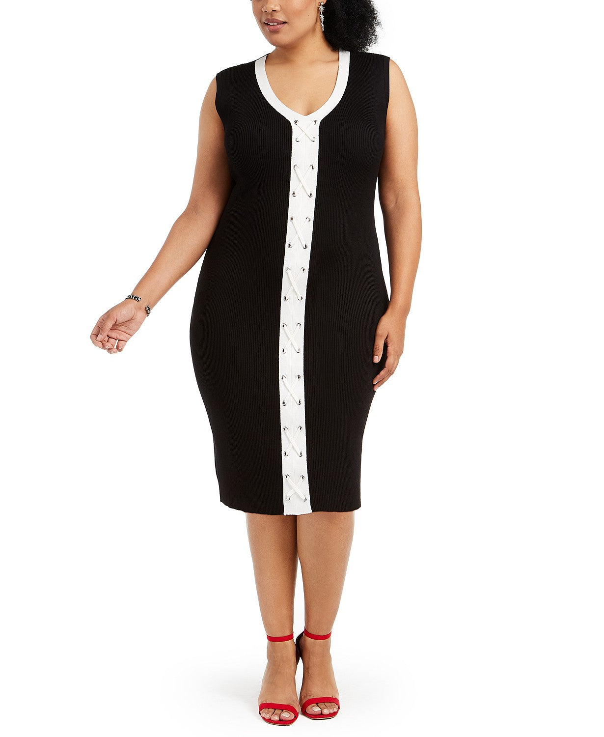 Planet Gold Women's Plus Size Trendy Lace-Up Bodycon Dress Black Size 1X