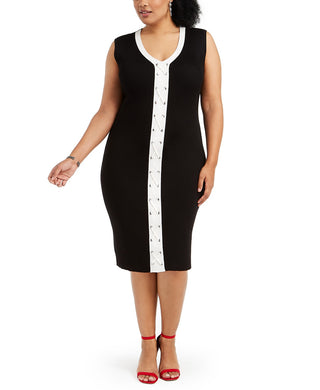 Planet Gold Women's Plus Size Trendy Lace-Up Bodycon Dress Black Size 1X