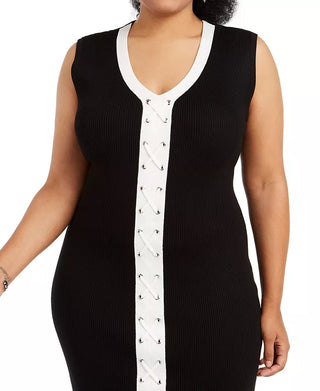 Planet Gold Women's Plus Size Trendy Lace-Up Bodycon Dress Black Size 1X