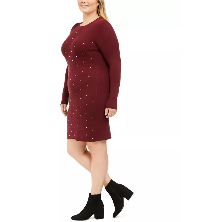 Derek Heart Women's Trendy Plus Studded Sweater Dress Red Size X-Large