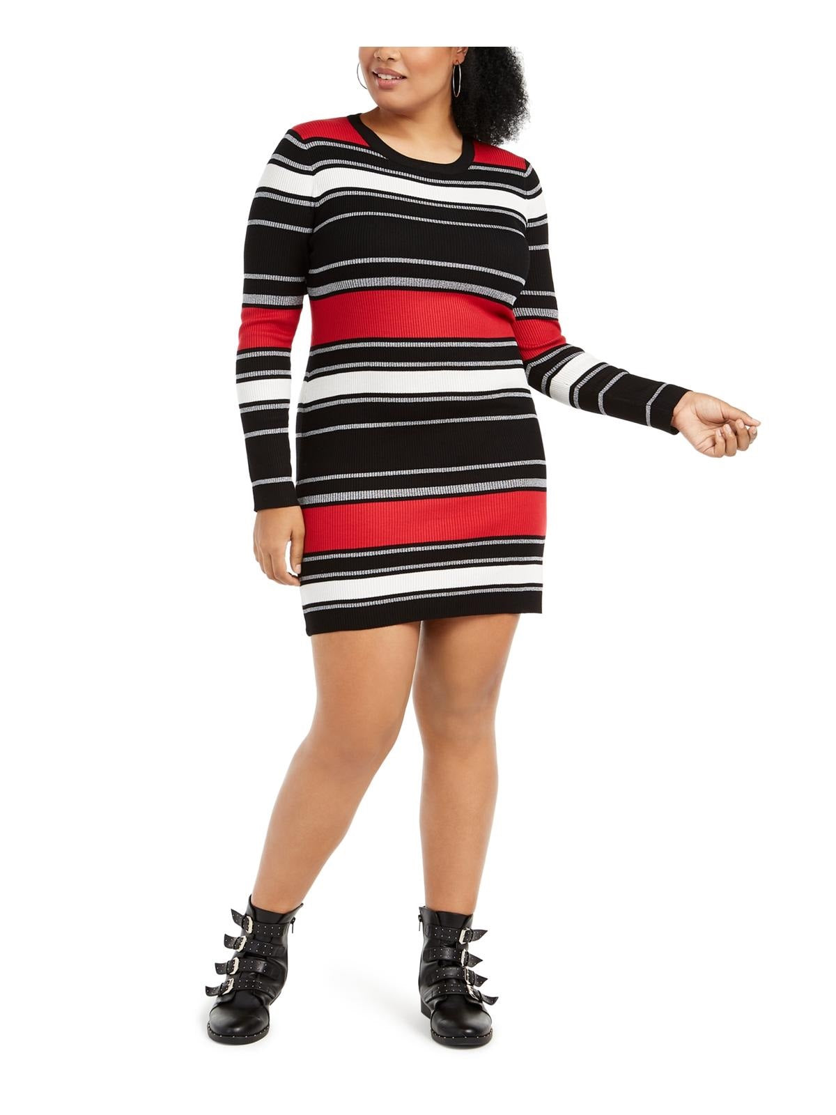 Planet Gold Juniors' Plus Size Striped Sweater Dress Black Size 1X