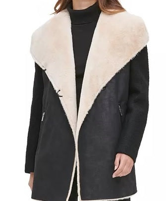 Calvin Klein Women's Faux-Fur Faux-Suede Jacket Black Size Medium
