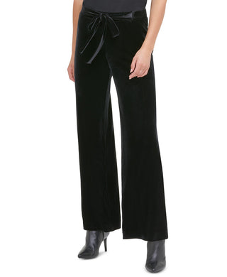 Calvin Klein Women's Velvet Wide-Leg Pull-On Pants Black Size Large
