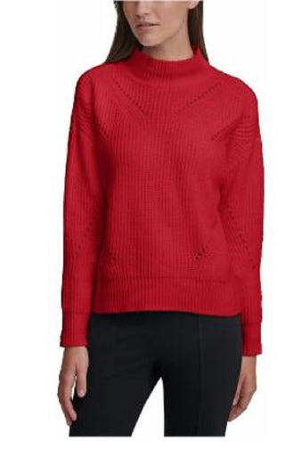 Calvin Klein Women's Multi-Textured Mock-Neck Sweater Red Size Extra Large