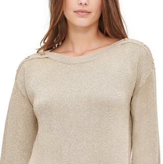 Calvin Klein Women's Button-Shoulder Metallic Sweater Brown Size Small
