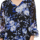 Calvin Klein Women's Printed Ruffle Sleeve Blouse Bright Blue Size Large