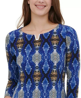 Calvin Klein Women's Embellished 3/4-Sleeve Top Bright Blue Size Small