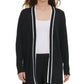Calvin Klein Women's Piped Open-Front Cardigan Black Size X-Large