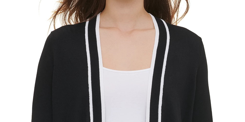 Calvin Klein Women's Piped Open-Front Cardigan Black Size X-Large