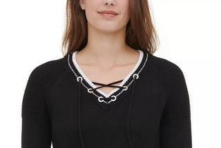Calvin Klein Women's Lace-Up Sweater Black Size Large