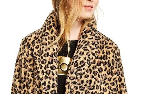 Calvin Klein Women's Leopard-Print Fleece Flyaway Jacket Leo Size Medium