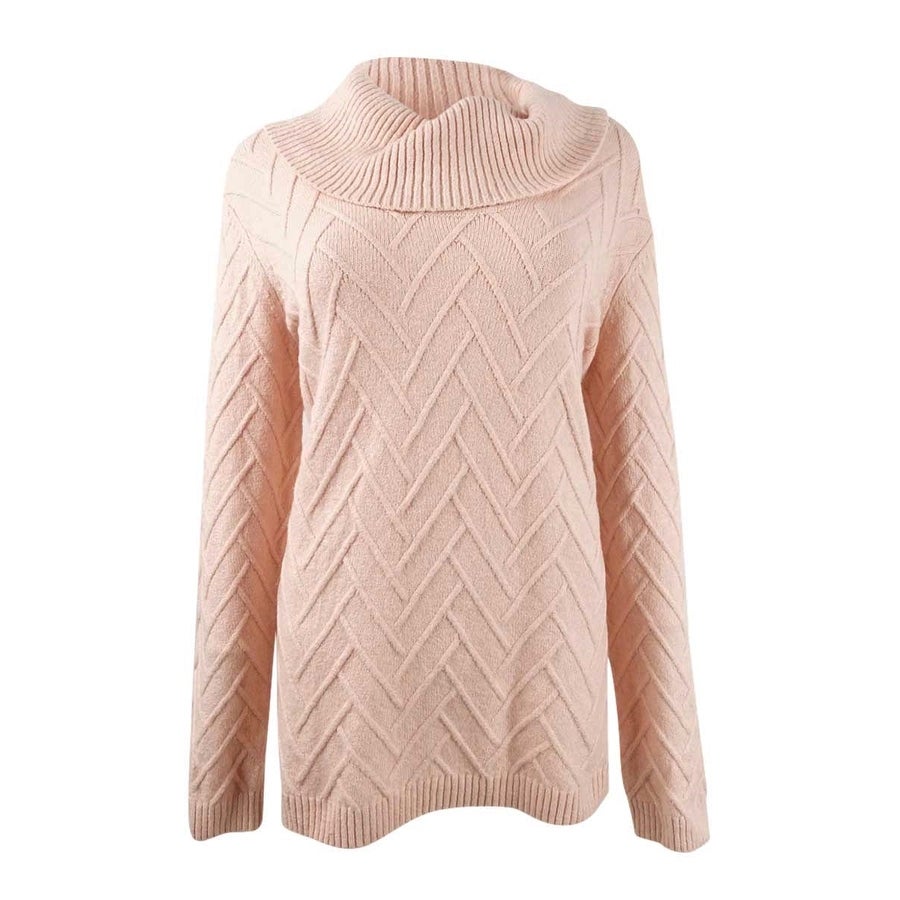 Calvin Klein Women's Chevron-Stitch Cowlneck Sweater Pink Size Extra Large