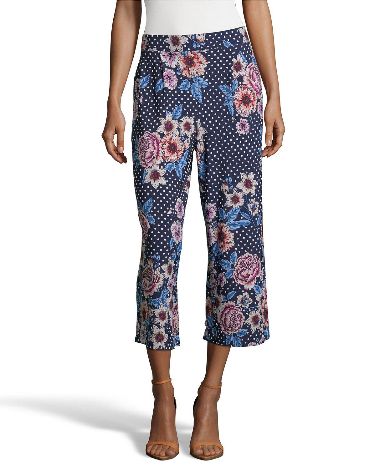 John Paul Richard Women's Polka Dot And Floral Puff Print Cropped Pants Blue Size Extra Large