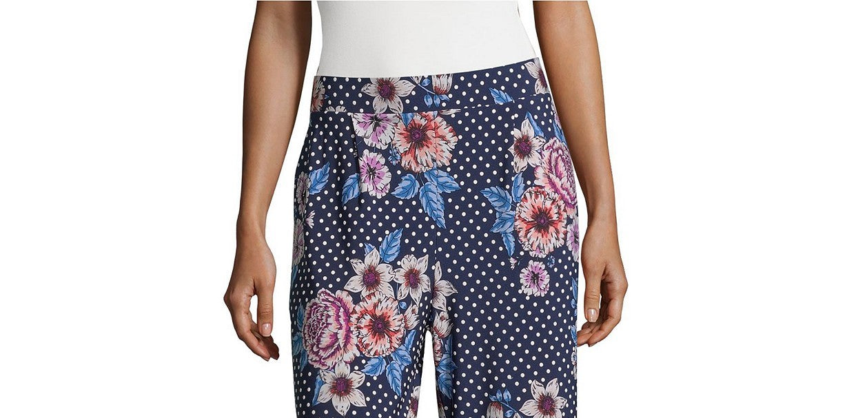 John Paul Richard Women's Polka Dot And Floral Puff Print Cropped Pants Blue Size Extra Large