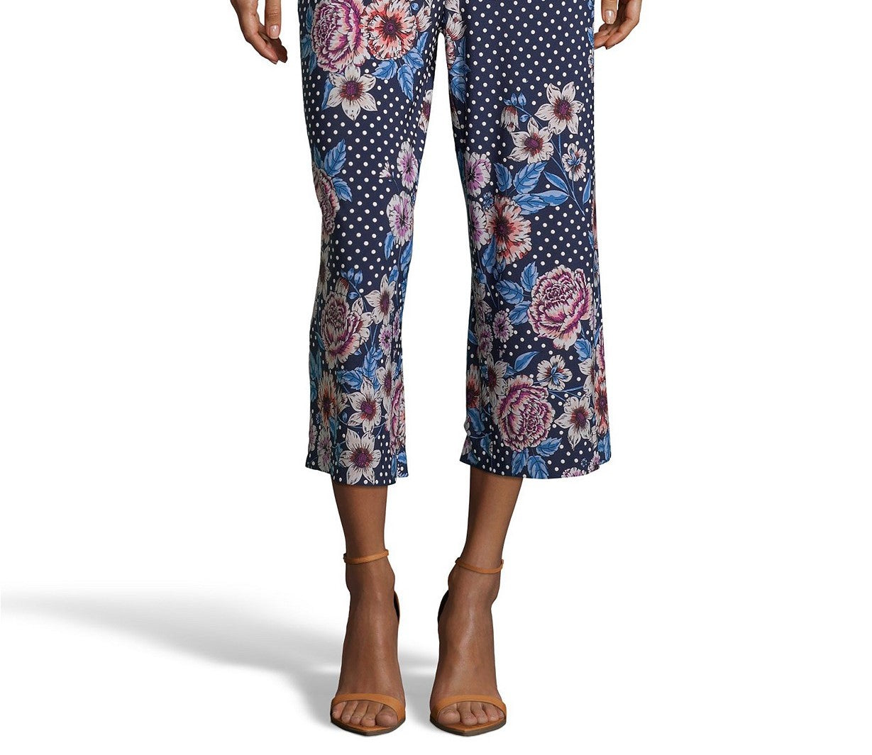 John Paul Richard Women's Polka Dot And Floral Puff Print Cropped Pants Blue Size Extra Large