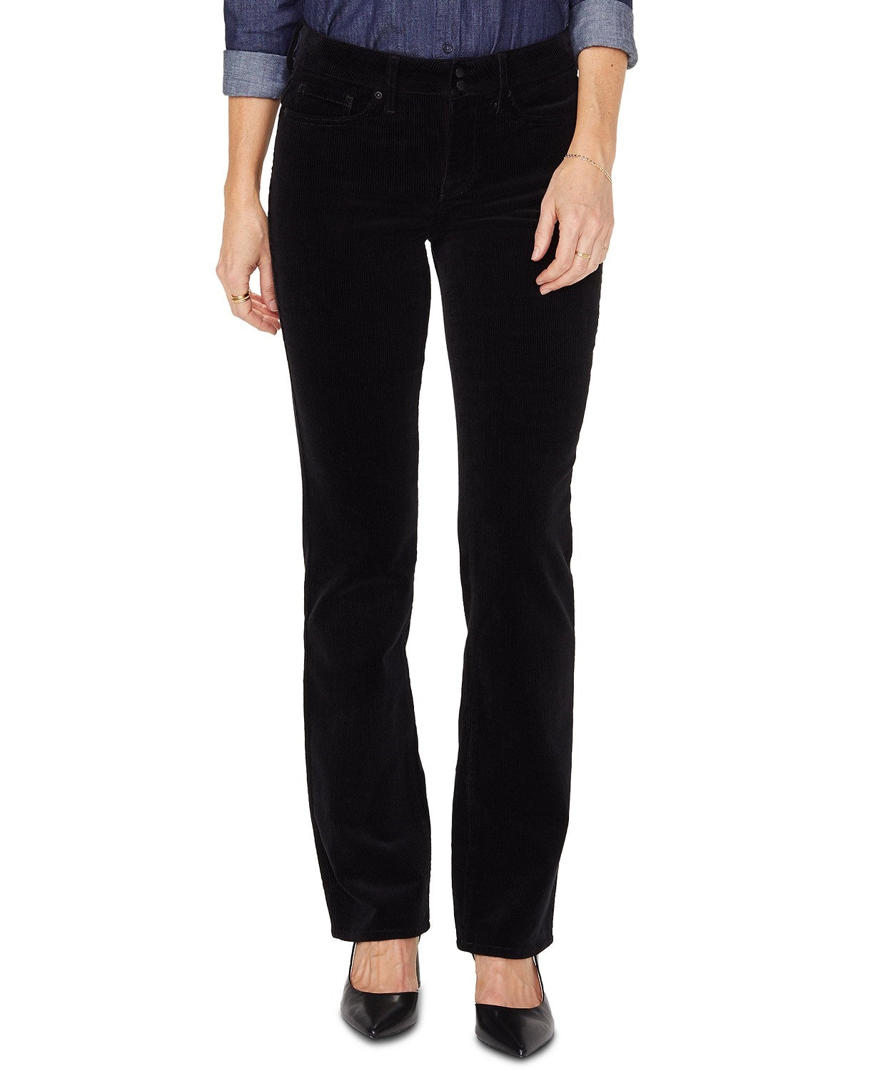 Nydj Marilyn Women's Double Snap Waist Straight Leg Jeans  Black Size 8