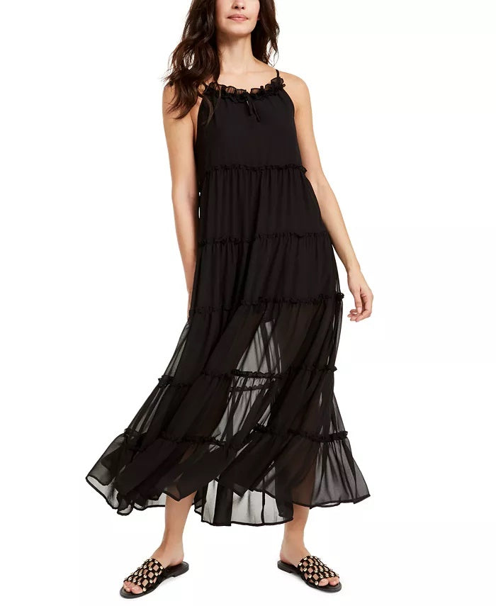 The Weekend Brand Women's Senorita Ruffle Trim Maxi Dress Black Size Large