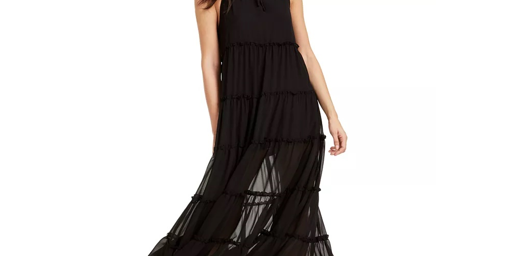 The Weekend Brand Women's Senorita Ruffle Trim Maxi Dress Black Size Large
