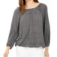 Michael Kors Women's Check-Print Peasant Top Regular & Petite Black Size Large