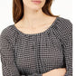 Michael Kors Women's Check-Print Peasant Top Regular & Petite Black Size Large